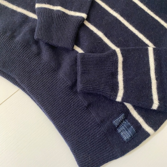 GANT Crew Neck Lambswool Navy Striped Sweater Padded Elbows Sz Large - Picture 12 of 16